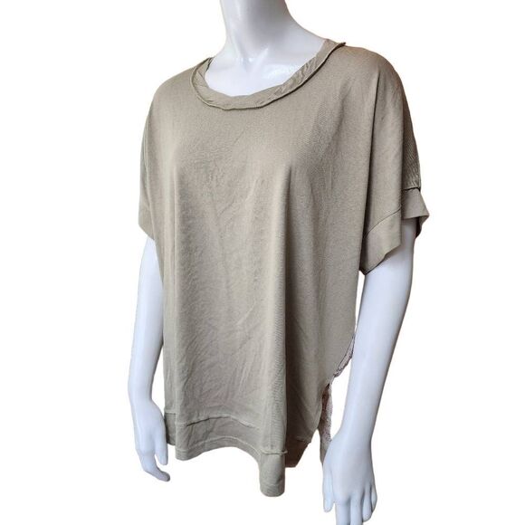 White Birch Tan & Cream Floral Patterned Sheer Back Blouse (S) - Picture 1 of 5